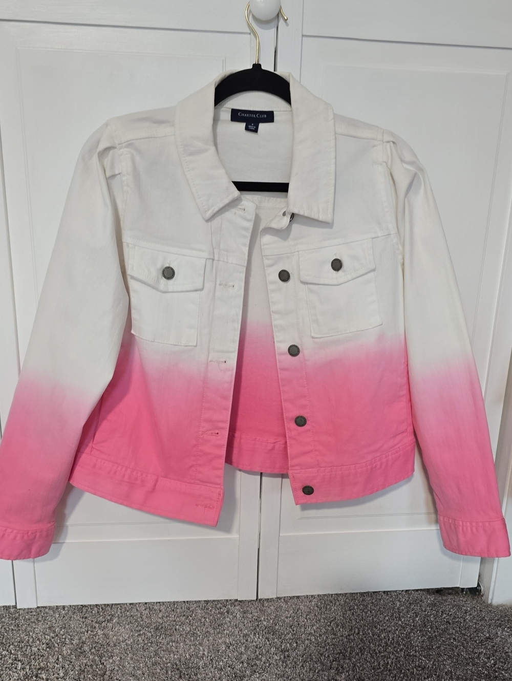 Charter Club White to Pink Ombre Denim Jacket